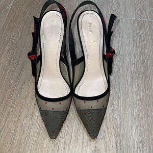 Christian Dior sling back lace bow pump heels
